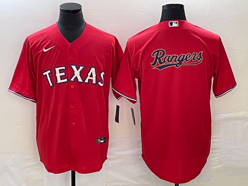 Men's Texas Rangers Red Team Big Logo Cool Base Stitched Baseball Jersey